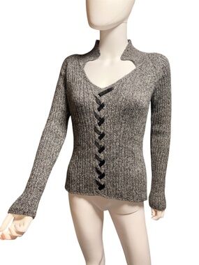 KUNA alpaca  y2k lace up grey sweater - Small